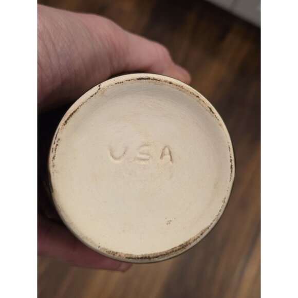 Vintage USA Drip Glaze Pottery Ewer Vase Olive Green Aqua MCM 9” Pitcher - Picture 7 of 9